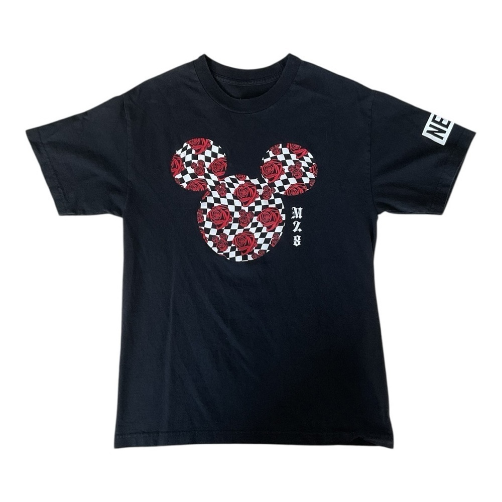 Disney x Neff Mickey Mouse Rose Checkerboard Black Tee Shirt Size M